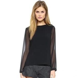 Rag & Bone Blouse Black Chiffon Split Back Sheer Sleeves top Small